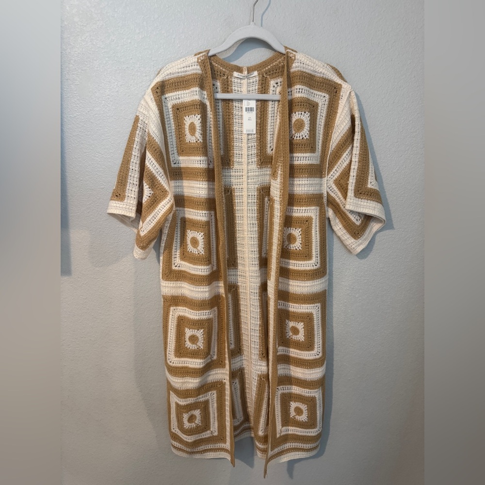 Do Everything in Love Brown and White Patterned Cardigan Duster